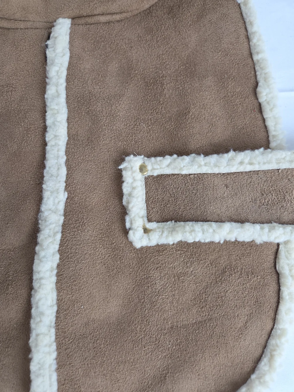 Dog Jacket Medium Brown Sherpa-Trim Dog Coat with Cream Faux-Shearling